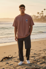 Men’s Oversized Mauve Graphic T-Shirt – Coastal Relax Fit
