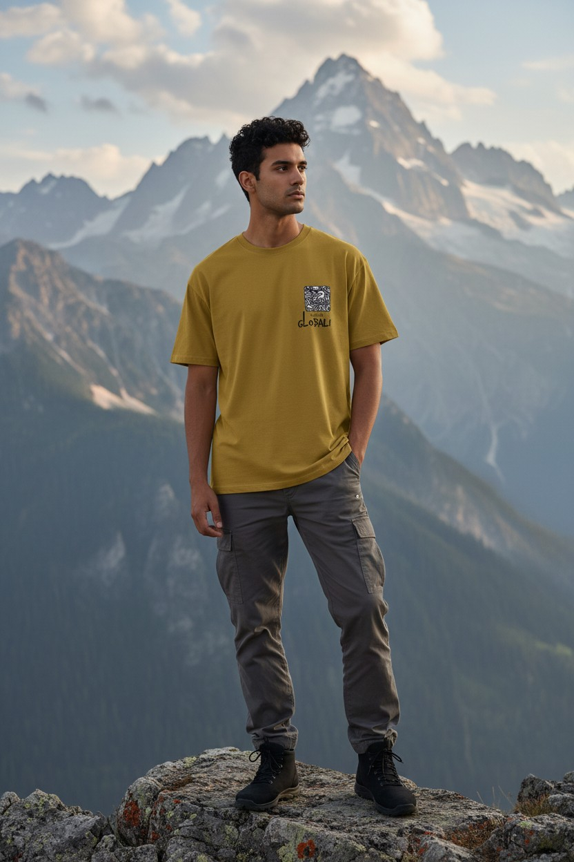 1000178346 Men’s Premium Ochre Yellow Graphic T-Shirt - Image 1