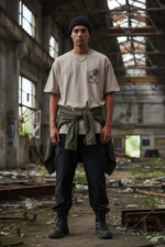 Men’s Oversized New York Skateboarding Graphic T-Shirt – Streetwear Back Print Tee (Beige) - Image 2