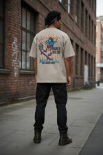 Men’s Oversized New York Skateboarding Graphic T-Shirt – Streetwear Back Print Tee (Beige) - Image 4
