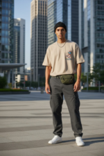 Men’s Oversized New York Skateboarding Graphic T-Shirt – Streetwear Back Print Tee (Beige)