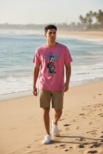 Men’s Pink Cartoon Graphic Printed T-Shirt