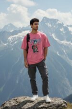 Men’s Pink Cartoon Graphic Printed T-Shirt - Image 2