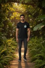 Men’s Black Pocket Graphic Printed T-Shirt - Image 2
