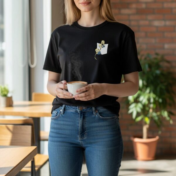 Women’s Black Pocket Graphic Printed T-Shirt